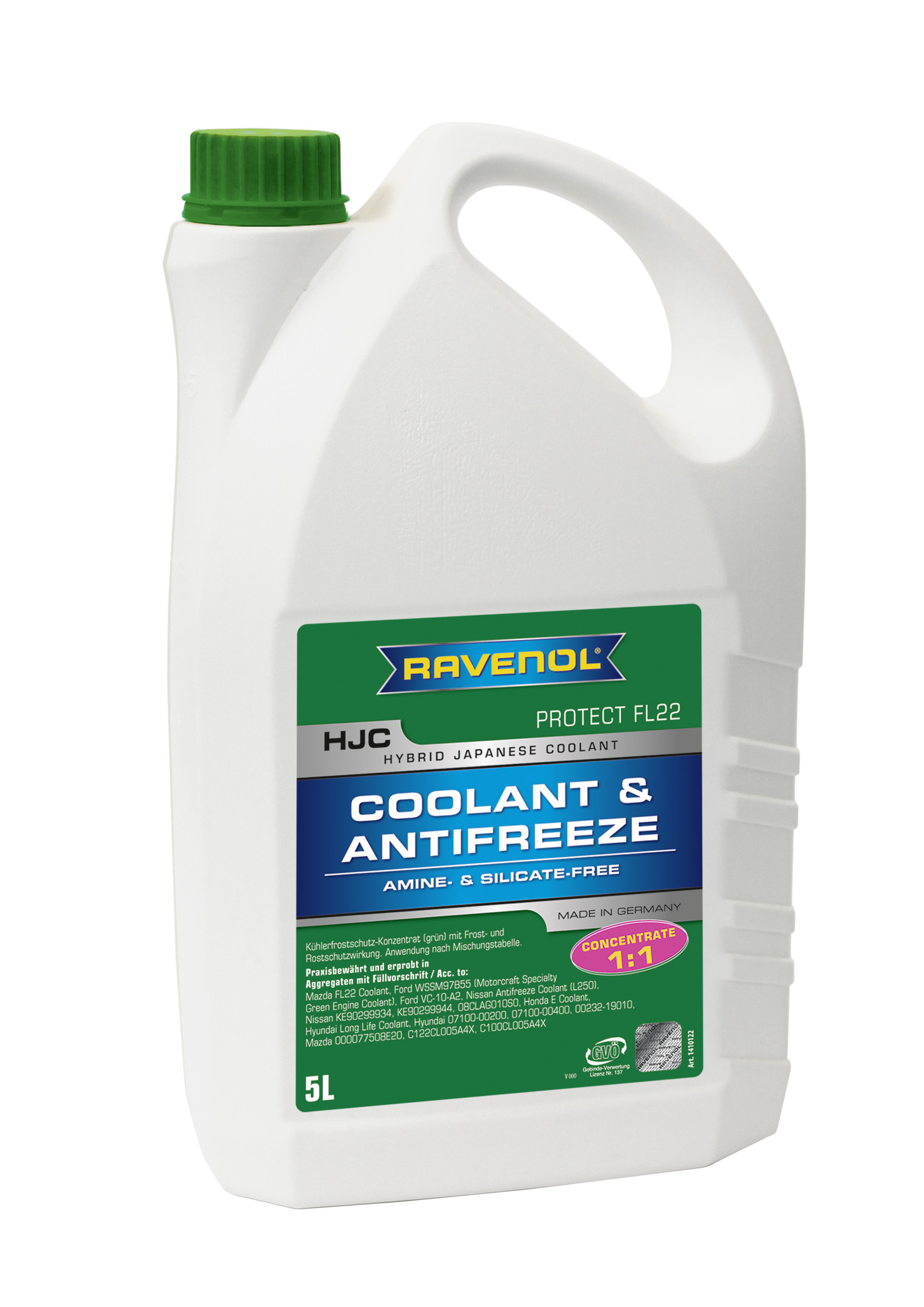 Купить запчасть RAVENOL - 4014835755857 Антифриз концентрат зеленый HJC Hybrid Japanese Coolant Concentrate (5 л)